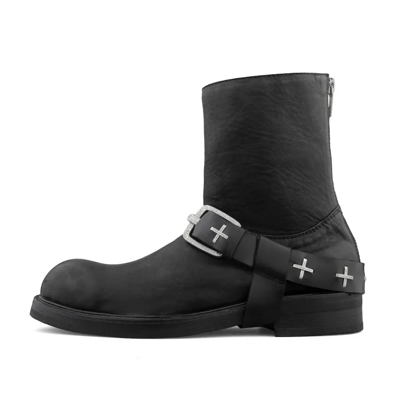 UNITYPUREMAX™ Handmade Horsehide Punk Platform Ankle Boots – Men’s Zipper Buckle Height-Increase Boots 15