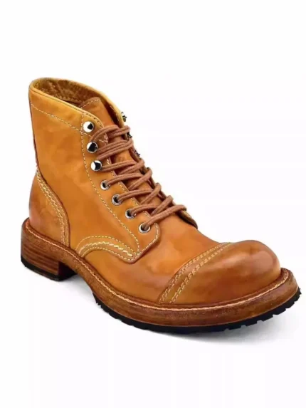 UNITYPUREMAX™ Handmade Vintage Horsehide Motorcycle Work Boots – High-Top Platform Lace-Up Leather Cargo Boots 2