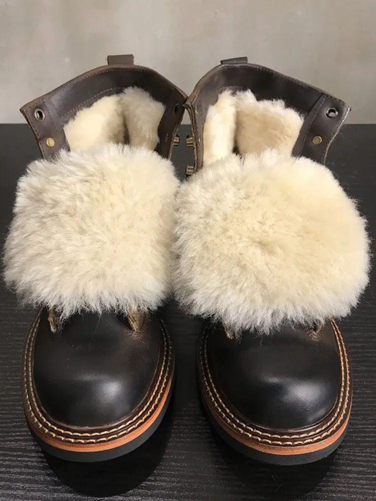 UNITYPUREMAX™ Handmade Winter Wool-Lined Leather Motorcycle Boots – Vintage Cowhide High-Top Warm Work Cargo Shoes for Men 5