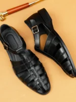 UNITYPUREMAX™ Men’s Handmade Cowhide Weave Gladiator Sandals – Vintage Hollow-Out Leather Work & Casual Shoes 5