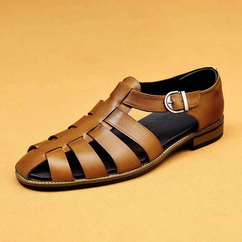 UNITYPUREMAX™ Men’s Cowhide Close-Toe Gladiator Sandals – Breathable Buckle Leather Business Casual Vintage Shoes 8