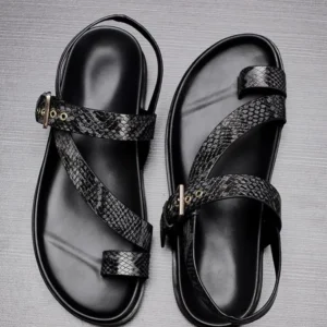 UNITYPUREMAX™ Genuine Leather Clip-Toe Gladiator Sandals for Men – Breathable Summer Buckle Flat Shoes 2