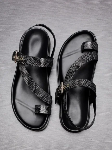 UNITYPUREMAX™ Genuine Leather Clip-Toe Gladiator Sandals for Men – Breathable Summer Buckle Flat Shoes 2