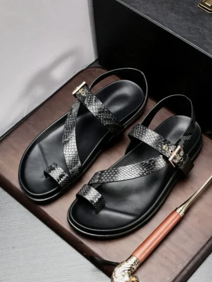 UNITYPUREMAX™ Genuine Leather Clip-Toe Gladiator Sandals for Men – Breathable Summer Buckle Flat Shoes 1