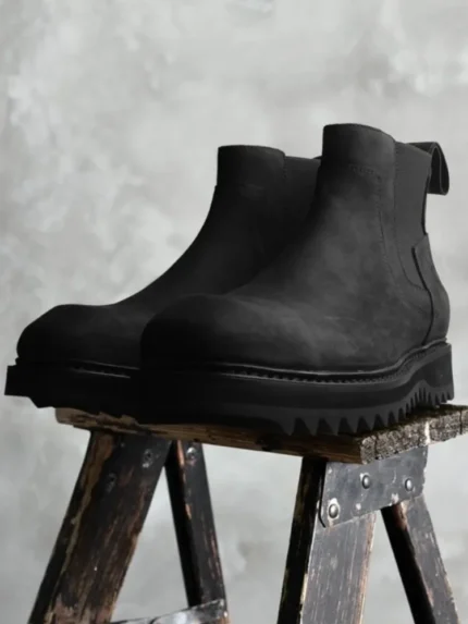 UNITYPUREMAX™ Handmade Gothic Platform Chelsea Boots – Men’s Genuine Cowhide Slip-On Round-Toe High-Top Cargo Boots 3