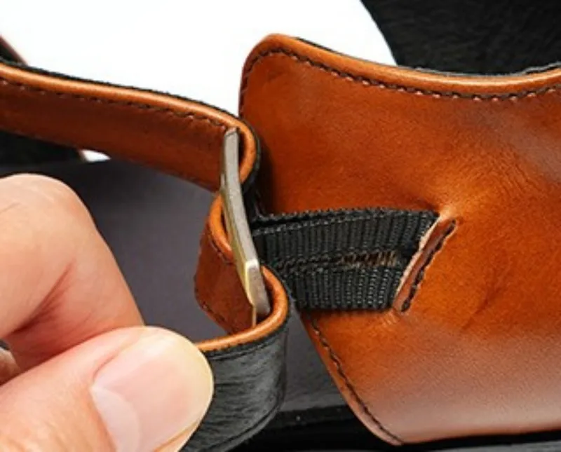 UNITYPUREMAX™ Men’s Handmade Cowhide Hollow-Out Sandals – Vintage Buckle-Strap Breathable Leather Summer Shoes 9