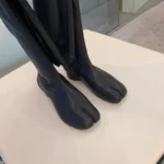 UNITYPUREMAX™ Women’s Black Suede Over-the-Knee Tabi Boots – Split-Toe Slim Thick-Heeled Winter Knight Boots 4