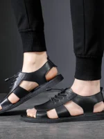 UNITYPUREMAX™ Men’s Genuine Leather Roman Sandals – Breathable Hollow-Out Outdoor Flat Summer Shoes 3