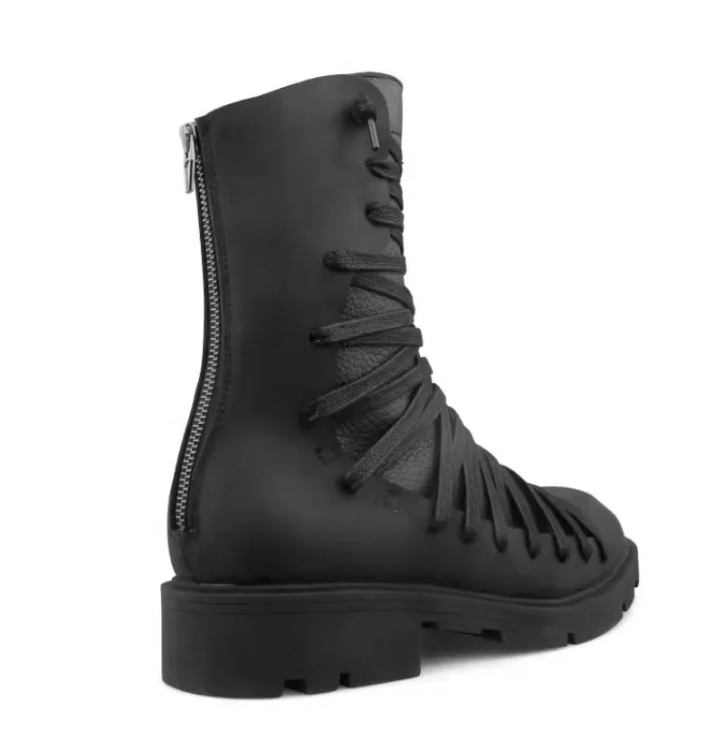 UNITYPUREMAX™ Gothic Punk Genuine Leather High-Top Motorcycle Boots – Men’s Square Toe Mid-Calf Zip Sneakers 4