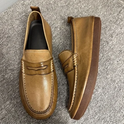 UNITYPUREMAX™ Handmade Horse Leather Loafers – Men’s Khaki Premium Slip-On Casual Shoes 2