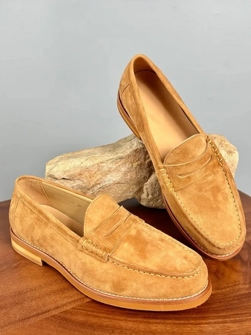 UNITYPUREMAX™ Men’s Slip-On Premium Cow Suede Loafers – Breathable Round-Toe Business & Wedding Dress Shoes 9