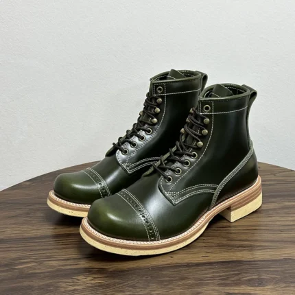 UNITYPUREMAX™ Handmade Cowhide Work Boots – American Vintage High-Top Motorcycle Leather Boots for Men 1