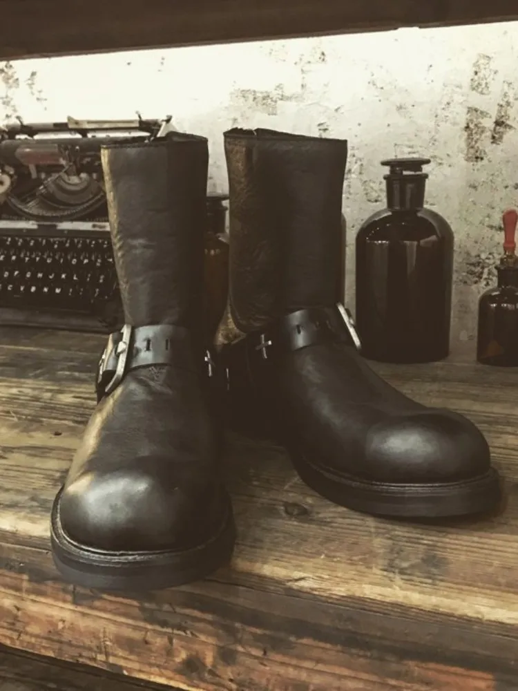 UNITYPUREMAX™ Handmade Horsehide Punk Platform Ankle Boots – Men’s Zipper Buckle Height-Increase Boots 5