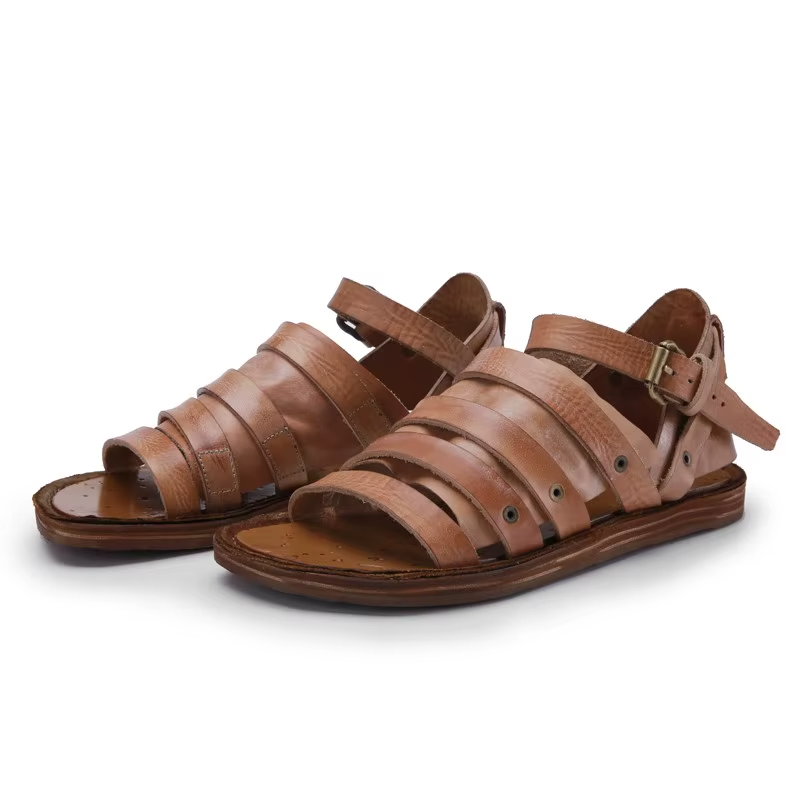 UNITYPUREMAX™ Handmade 100% Cowhide Gladiator Sandals – Men’s British Retro Open-Toe Leather Flats 2