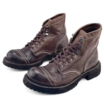 UNITYPUREMAX™ Handmade Vintage Horsehide Motorcycle Work Boots – High-Top Platform Lace-Up Leather Cargo Boots 7