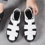 UNITYPUREMAX™ Men’s Cowhide Closed-Toe Gladiator Sandals – Breathable Platform Leather Hook & Loop Casual Shoes 13