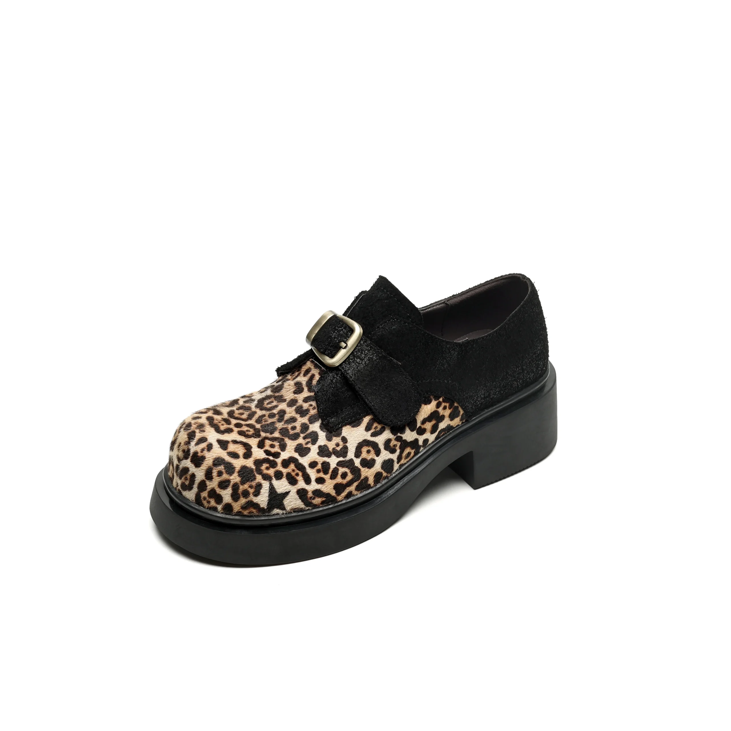UNITYPUREMAX™ Women’s Genuine Horsehair Leopard Loafers – Platform Slip-On Wedge Casual Shoes with Metal Buckle 5