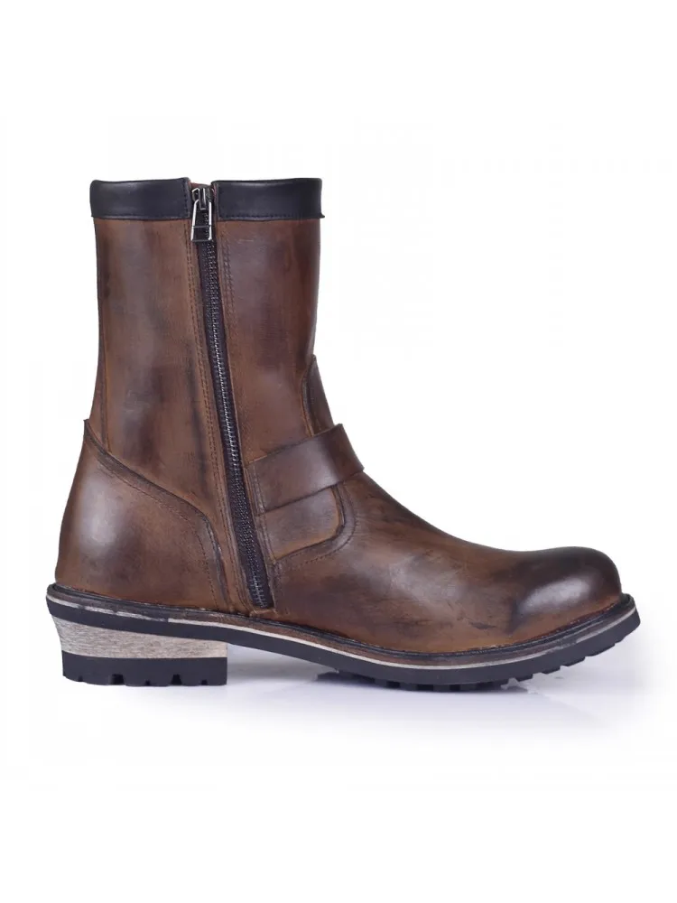 UNITYPUREMAX™ Vintage Cowhide Engineer Boots – Handmade Men’s Motorcycle Buckle Zip Work Boots 5