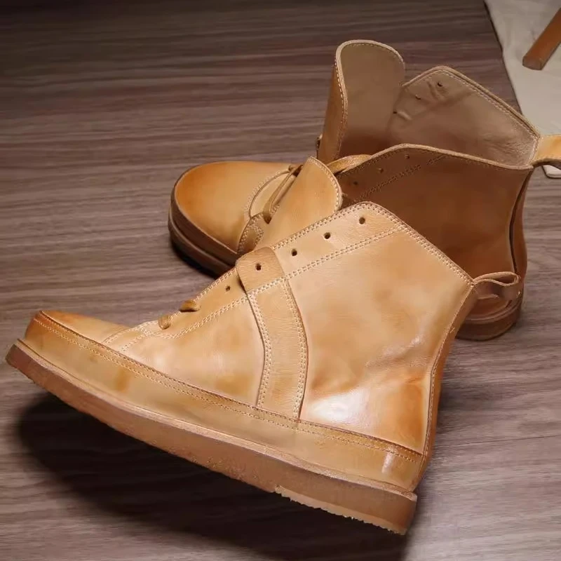 UNITYPUREMAX™ Men’s Handmade Washed Cowhide High-Top Boots – Genuine Leather Casual Derby-Style Ankle Shoes 5