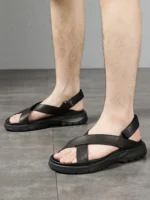 UNITYPUREMAX™ Men’s Genuine Leather Platform Sandals – Thick-Soled Hook & Loop Beach Shoes 3