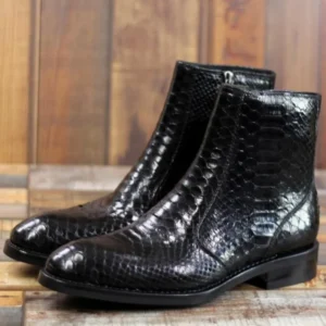 UNITYPUREMAX™ Men’s Handmade Snakeskin Leather Zip Boots – Men's Minimal Zip High-Top Footwear 8