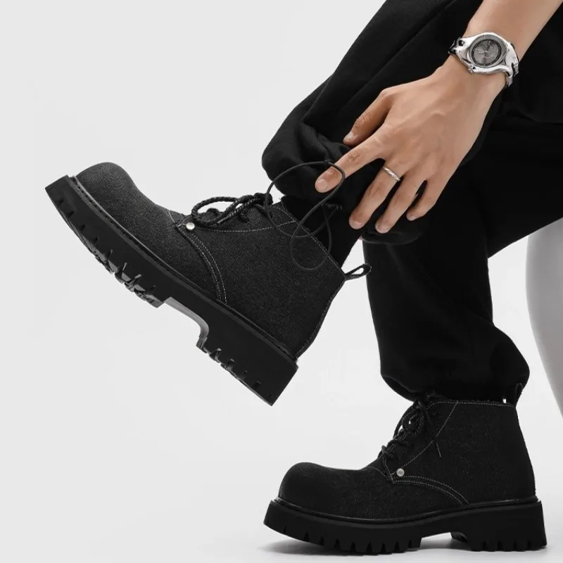 UNITYPUREMAX™ Men’s British Casual Thick-Sole Riding Boots – Waterproof Synthetic Lace-Up Desert Motorcycle Boots 6