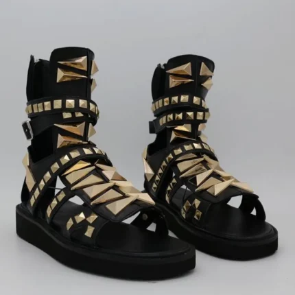 UNITYPUREMAX™ Men’s Genuine Leather Punk Gladiator Sandals – Hollow Platform Summer Ankle Boots with Rivets 2