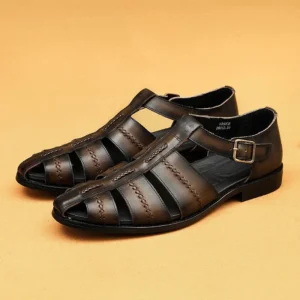 UNITYPUREMAX™ Men’s Handmade Cowhide Weave Gladiator Sandals – Vintage Hollow-Out Leather Work & Casual Shoes 9