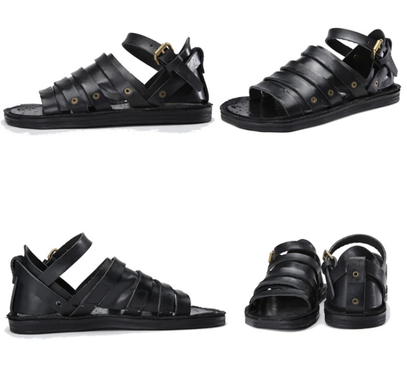 UNITYPUREMAX™ Handmade 100% Cowhide Gladiator Sandals – Men’s British Retro Open-Toe Leather Flats 9