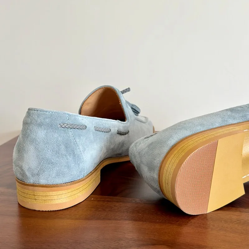 UNITYPUREMAX™ Handmade Sheepskin Square-Toe Tassel Yellow Loafers – Retro British Style Men’s Leather Dress Slip-Ons 14