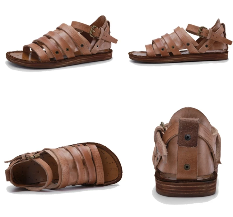 UNITYPUREMAX™ Handmade 100% Cowhide Gladiator Sandals – Men’s British Retro Open-Toe Leather Flats 14