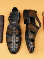 UNITYPUREMAX™ Men’s Handmade Cowhide Weave Gladiator Sandals – Vintage Hollow-Out Leather Work & Casual Shoes 2