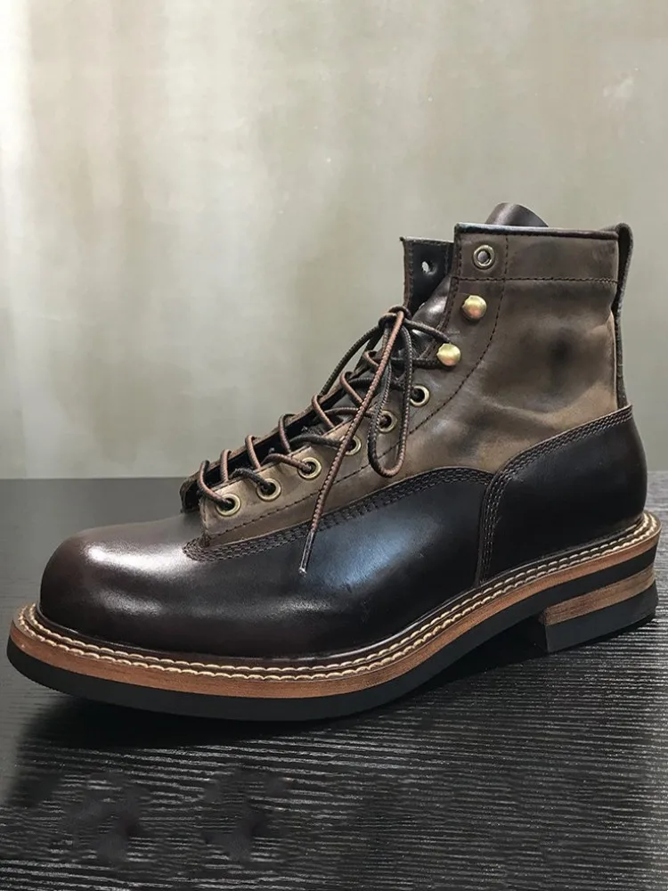 UNITYPUREMAX™ Handmade Winter Wool-Lined Leather Motorcycle Boots – Vintage Cowhide High-Top Warm Work Cargo Shoes for Men 3
