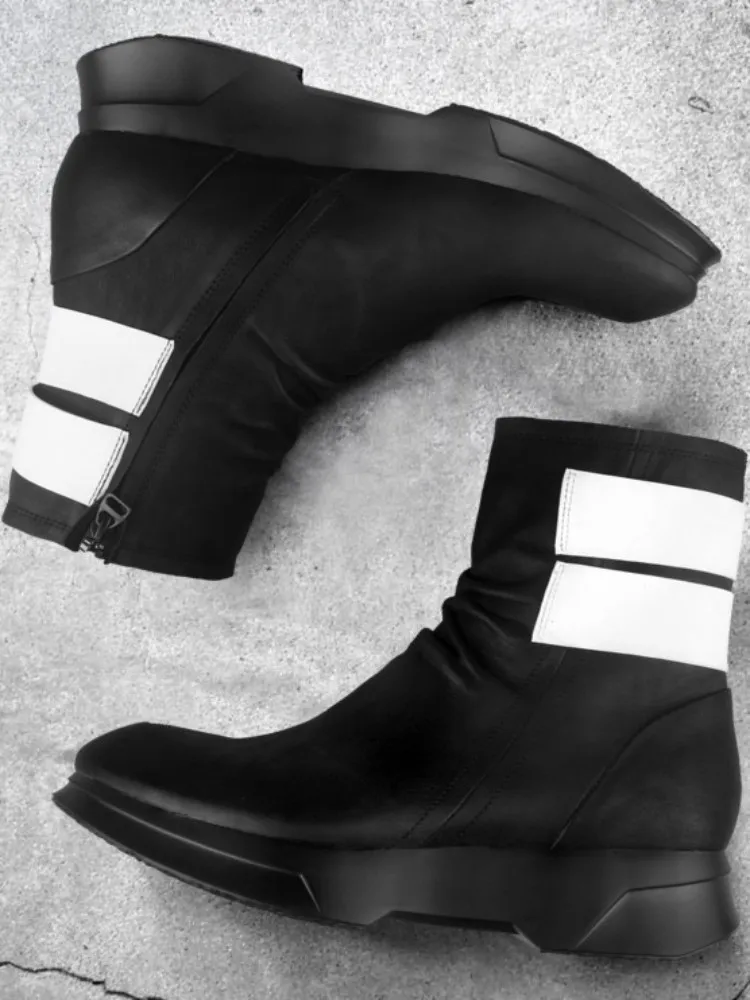UNITYPUREMAX™ Korean Style Cowhide Height-Increase Platform Ankle Boots – Men’s Mixed-Color Leather Zip High-Top Boots 2