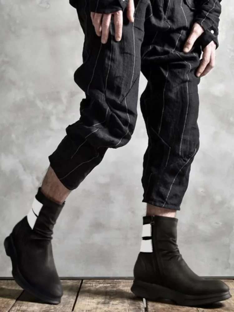 UNITYPUREMAX™ Korean Style Cowhide Height-Increase Platform Ankle Boots – Men’s Mixed-Color Leather Zip High-Top Boots 5