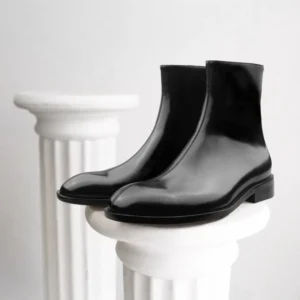 UNITYPUREMAX™ Handmade British Style Patent Leather Chelsea Boots – Men’s Round-Toe Ankle Zip Boots 16