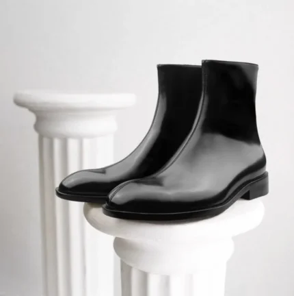 UNITYPUREMAX™ Handmade British Style Patent Leather Chelsea Boots – Men’s Round-Toe Ankle Zip Boots 16