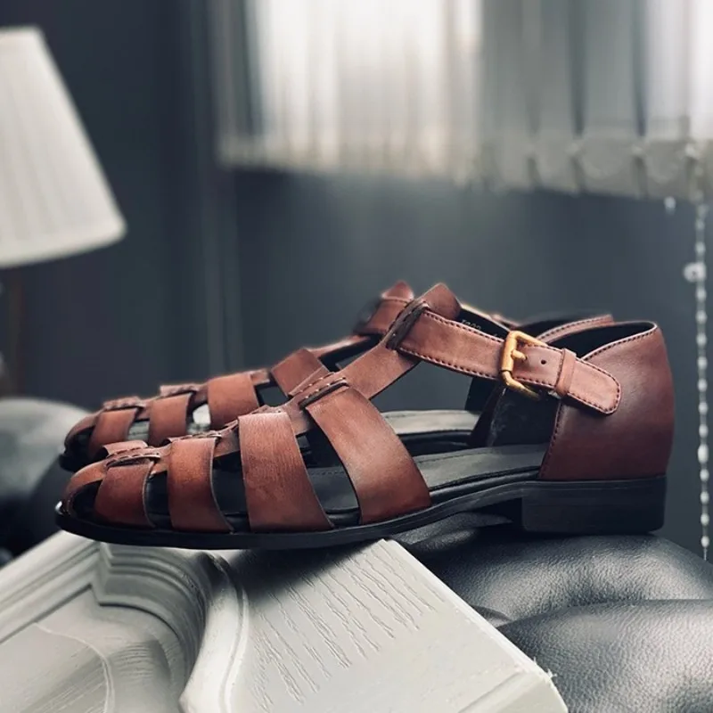 UNITYPUREMAX™ Men’s Handmade Cowhide Roman Sandals – Luxury Hollow-Out Flat Summer Shoes 4