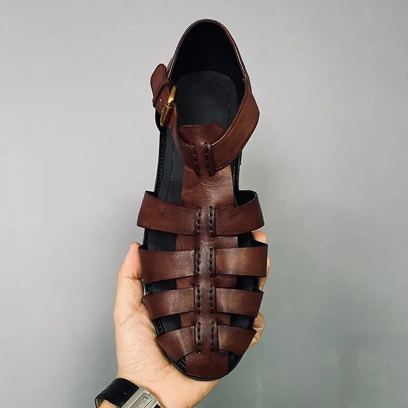 UNITYPUREMAX™ Men’s Handmade Cowhide Roman Sandals – Luxury Hollow-Out Flat Summer Shoes 3