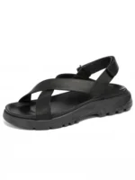 UNITYPUREMAX™ Men’s Genuine Leather Platform Sandals – Thick-Soled Hook & Loop Beach Shoes 4