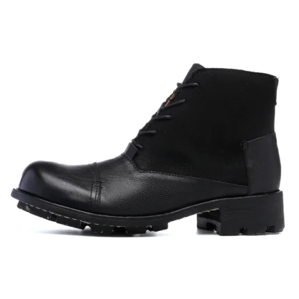 UNITYPUREMAX™ Retro Goodyear-Style Cowhide Motorcycle Boots – Unisex Handmade Canvas-Panel Ankle Boots 1