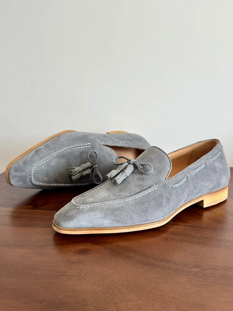 UNITYPUREMAX™ Handmade Sheepskin Square-Toe Tassel Yellow Loafers – Retro British Style Men’s Leather Dress Slip-Ons 4