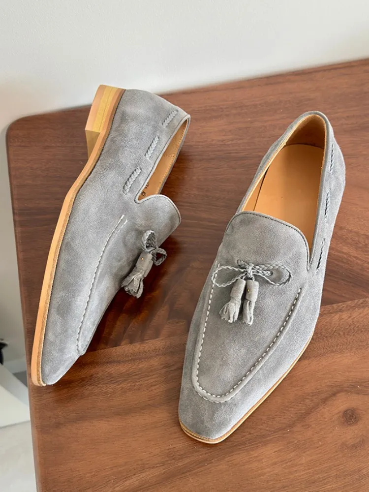 UNITYPUREMAX™ Handmade Sheepskin Square-Toe Tassel Yellow Loafers – Retro British Style Men’s Leather Dress Slip-Ons 3