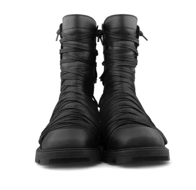 UNITYPUREMAX™ Gothic Punk Genuine Leather High-Top Motorcycle Boots – Men’s Square Toe Mid-Calf Zip Sneakers 8