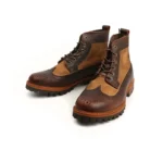 UNITYPUREMAX™ Vintage Mixed-Color Handmade Cowhide Boots – Round-Toe Lace-Up British Tooling & Motorcycle Boots 1