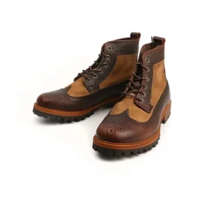UNITYPUREMAX™ Vintage Mixed-Color Handmade Cowhide Boots – Round-Toe Lace-Up British Tooling & Motorcycle Boots 1