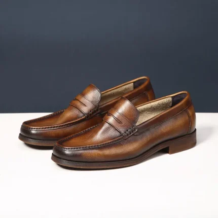 UNITYPUREMAX™ Men’s Genuine Leather British Loafers – Handmade Pointed-Toe Dress Shoes for Weddings & Summer Events 1