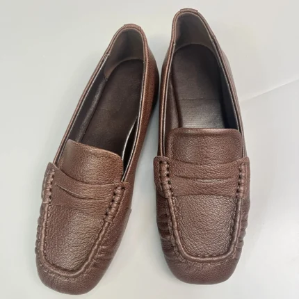 UNITYPUREMAX™ Women’s Cowhide Leather Vintage Loafers – Square-Toe Slip-On Flats with Pleated Detail 2