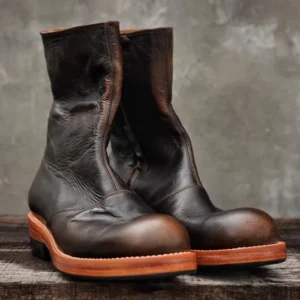 UNITYPUREMAX™ Vintage Handmade Leather Mid-Calf Chelsea Boots – Men’s Round-Toe Zip Motorcycle & Cowboy Style Boots 3