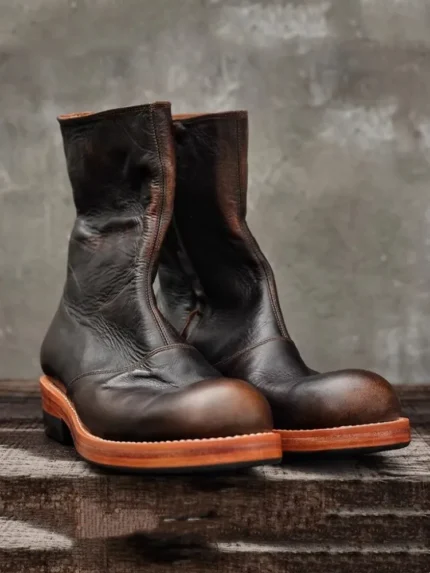 UNITYPUREMAX™ Vintage Handmade Leather Mid-Calf Chelsea Boots – Men’s Round-Toe Zip Motorcycle & Cowboy Style Boots 3